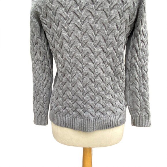 Lands End Drifter Basketweave Cable Knit Sweater Gray Classic Preppy Heritage-M - Picture 8 of 10